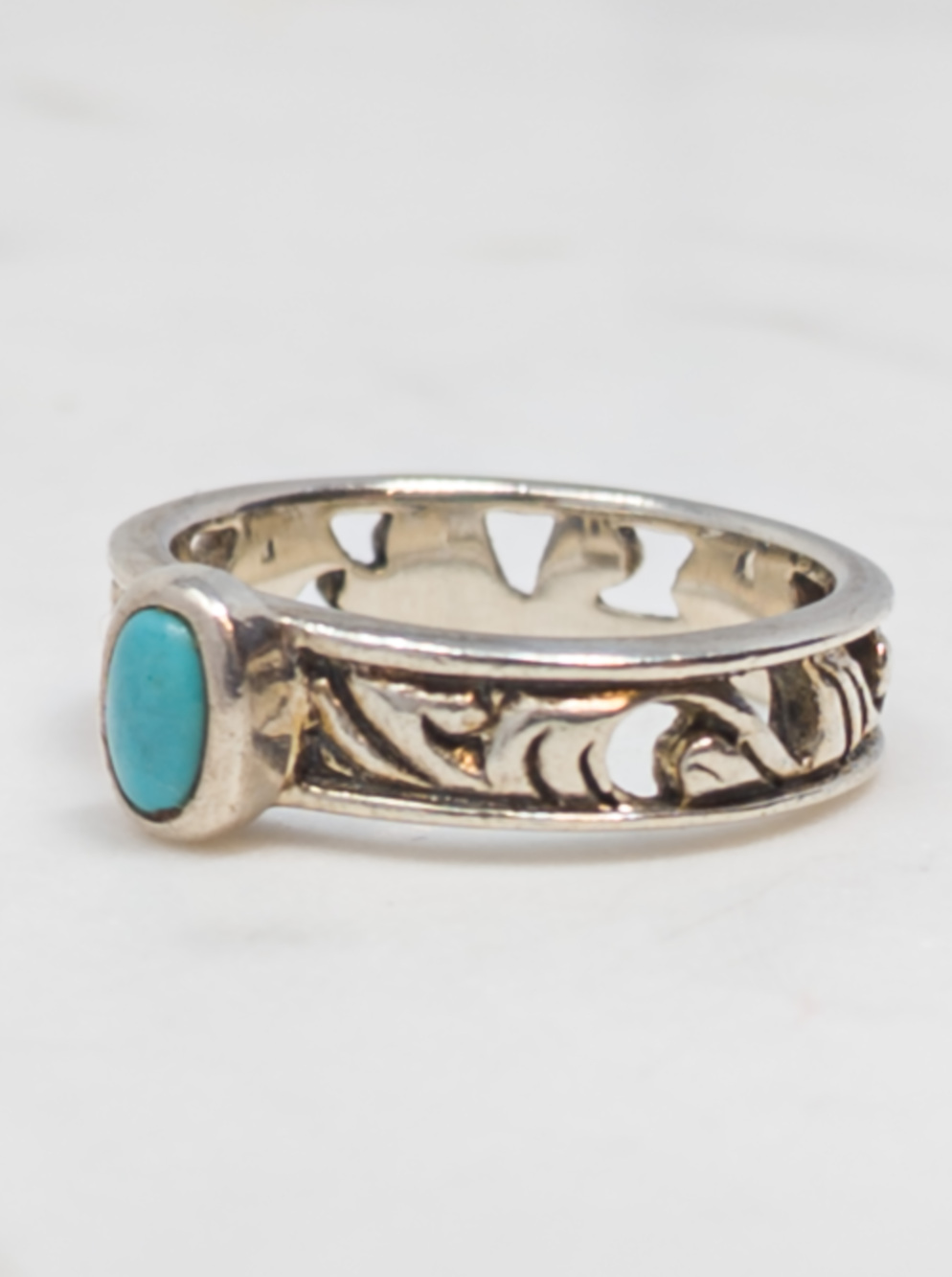 Barse 925 Sterling Silver Turquoise Scroll Ring, Sz 7.75, Handmade Thailand - Picture 5 of 16